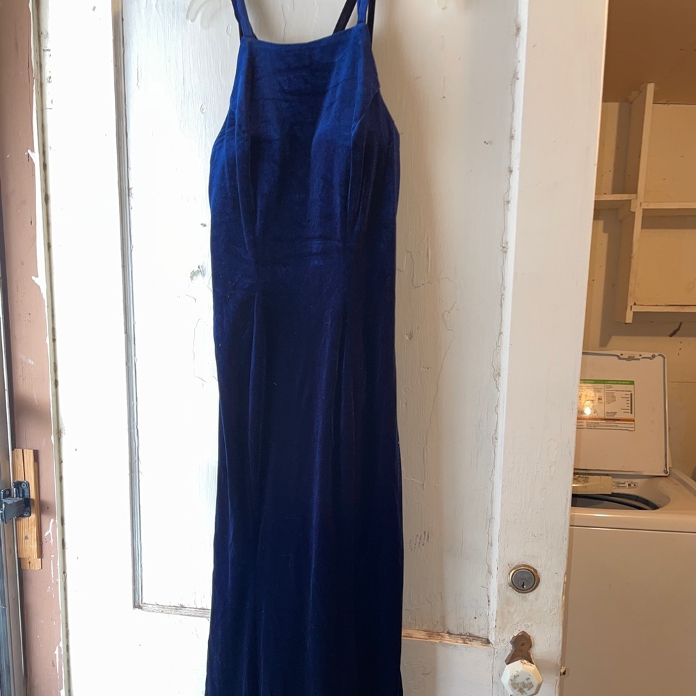 Elegant, Long, A Line, Ball Down, Sleveless, Navy Dress